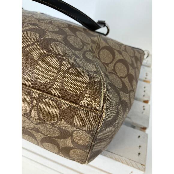 COACH F19816 LARGE TAN, BROWN PVC SIGNATURE PRINT HANDBAG - Picture 9 of 16